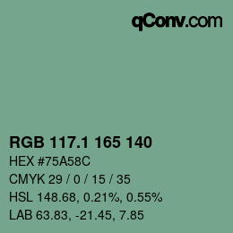 カラーコード: RGB 117.1 165 140 | qconv.com