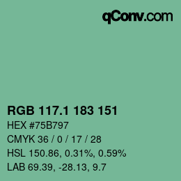 カラーコード: RGB 117.1 183 151 | qconv.com