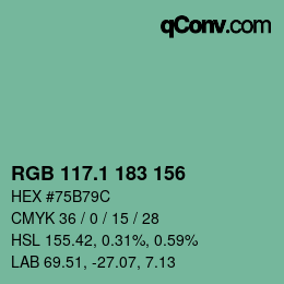 カラーコード: RGB 117.1 183 156 | qconv.com