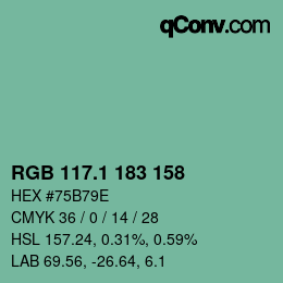 カラーコード: RGB 117.1 183 158 | qconv.com
