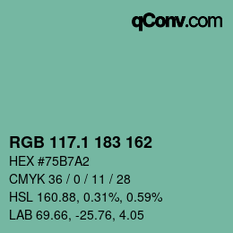 カラーコード: RGB 117.1 183 162 | qconv.com