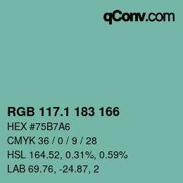 カラーコード: RGB 117.1 183 166 | qconv.com