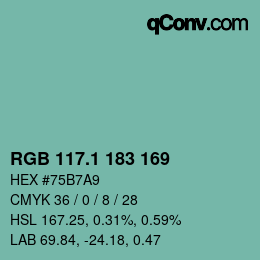 カラーコード: RGB 117.1 183 169 | qconv.com