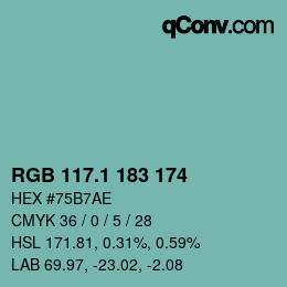 カラーコード: RGB 117.1 183 174 | qconv.com