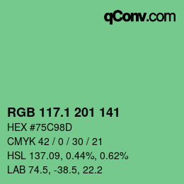 カラーコード: RGB 117.1 201 141 | qconv.com