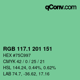 カラーコード: RGB 117.1 201 151 | qconv.com
