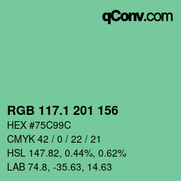 カラーコード: RGB 117.1 201 156 | qconv.com