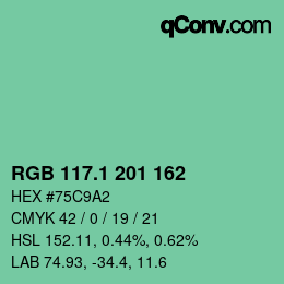 カラーコード: RGB 117.1 201 162 | qconv.com