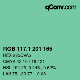 カラーコード: RGB 117.1 201 165 | qconv.com
