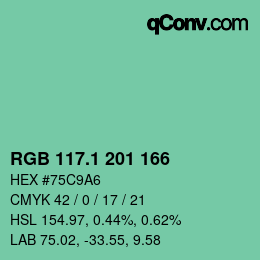 カラーコード: RGB 117.1 201 166 | qconv.com