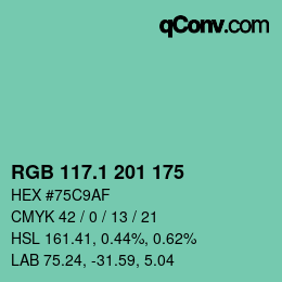 カラーコード: RGB 117.1 201 175 | qconv.com