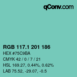カラーコード: RGB 117.1 201 186 | qconv.com