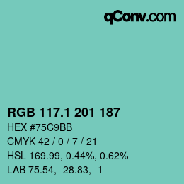 カラーコード: RGB 117.1 201 187 | qconv.com