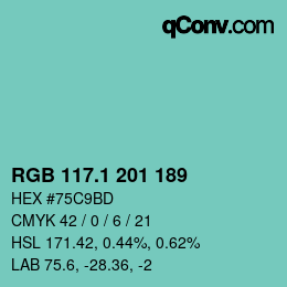 カラーコード: RGB 117.1 201 189 | qconv.com