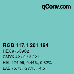 カラーコード: RGB 117.1 201 194 | qconv.com