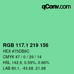 カラーコード: RGB 117.1 219 156 | qconv.com
