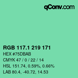 カラーコード: RGB 117.1 219 171 | qconv.com