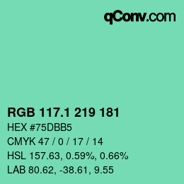 カラーコード: RGB 117.1 219 181 | qconv.com