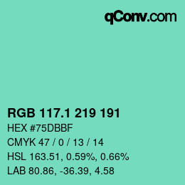 カラーコード: RGB 117.1 219 191 | qconv.com