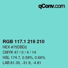 カラーコード: RGB 117.1 219 210 | qconv.com