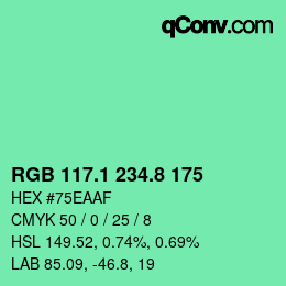 カラーコード: RGB 117.1 234.8 175 | qconv.com