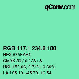 カラーコード: RGB 117.1 234.8 180 | qconv.com
