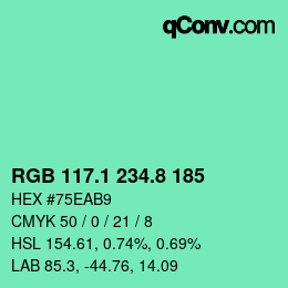 カラーコード: RGB 117.1 234.8 185 | qconv.com