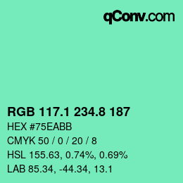 カラーコード: RGB 117.1 234.8 187 | qconv.com