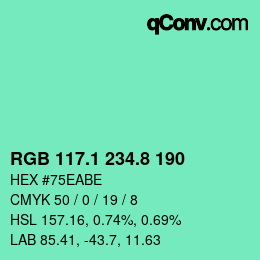 カラーコード: RGB 117.1 234.8 190 | qconv.com