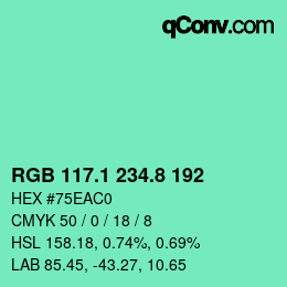 カラーコード: RGB 117.1 234.8 192 | qconv.com