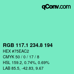 カラーコード: RGB 117.1 234.8 194 | qconv.com