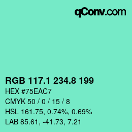 カラーコード: RGB 117.1 234.8 199 | qconv.com