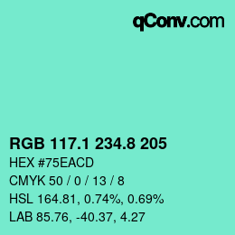 カラーコード: RGB 117.1 234.8 205 | qconv.com