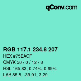 カラーコード: RGB 117.1 234.8 207 | qconv.com