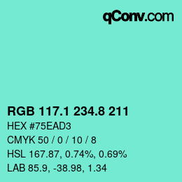 Color code: RGB 117.1 234.8 211 | qconv.com