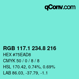 Color code: RGB 117.1 234.8 216 | qconv.com