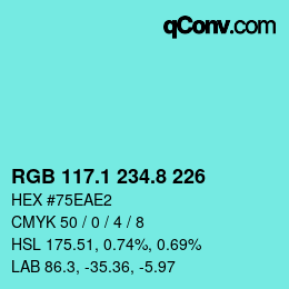 Color code: RGB 117.1 234.8 226 | qconv.com