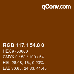 Color code: RGB 117.1 54.8 0 | qconv.com