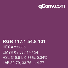 カラーコード: RGB 117.1 54.8 101 | qconv.com