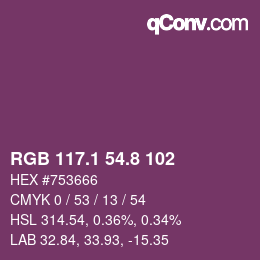 カラーコード: RGB 117.1 54.8 102 | qconv.com