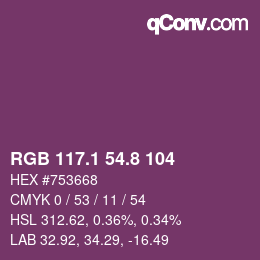 カラーコード: RGB 117.1 54.8 104 | qconv.com