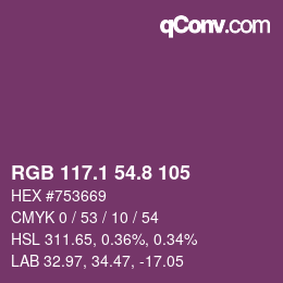 カラーコード: RGB 117.1 54.8 105 | qconv.com