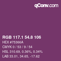 カラーコード: RGB 117.1 54.8 106 | qconv.com