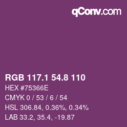 カラーコード: RGB 117.1 54.8 110 | qconv.com