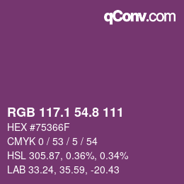 カラーコード: RGB 117.1 54.8 111 | qconv.com