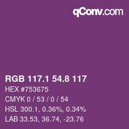 カラーコード: RGB 117.1 54.8 117 | qconv.com