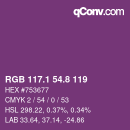 カラーコード: RGB 117.1 54.8 119 | qconv.com