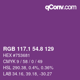 カラーコード: RGB 117.1 54.8 129 | qconv.com