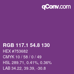 カラーコード: RGB 117.1 54.8 130 | qconv.com
