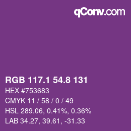 カラーコード: RGB 117.1 54.8 131 | qconv.com